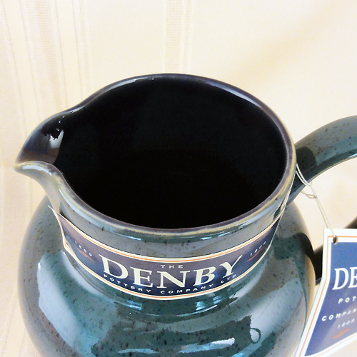 DENBY HARLEQUIN Pitcher 7.5" Blue In/Green Out NEW NEVER USED made in England - Picture 2 of 4