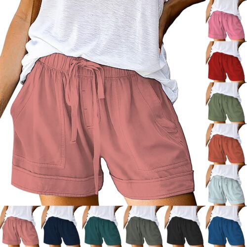 Women Comfy Drawstring Casual Elastic Waist Summer Beach Lightweight Short S-5XL