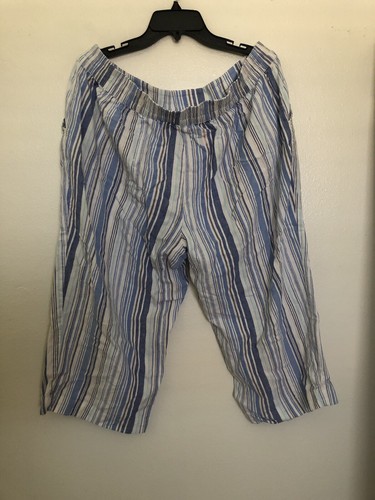 XL / 2X ~ Elastic Waist Capri Blue Pinstriped ~ Women's - Picture 1 of 5