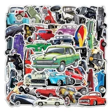 50pcs Waterproof Vinyl Classic Cars Stickers for Luggage, Laptops, Skateboard