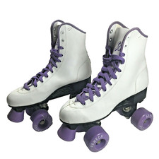 Seneca 7040 Quad Roller Skates Women  s Size 8 White Purple Wheels Hardly Used