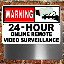 Warning 24 Hour Online Video Surveillance 8" x 12" Sign Camera Security cctv S22