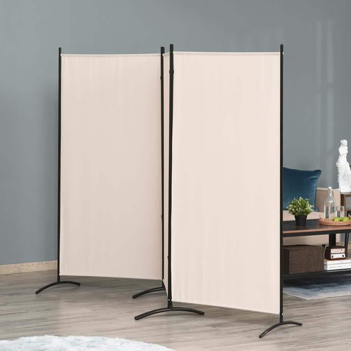 HOMCOM Room Divider 19.75"x99.5"x71.75" Beige Metal Frame Modern Indoor 3-Panel - Picture 3 of 5