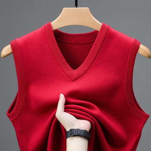 Wool Sleeveless Cashmere Vest Men Sweater Solid Color Knitted Waistcoat Pullover - Bild 24 von 25