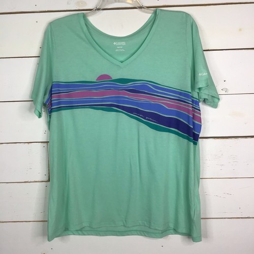 New Columbia Bluebird Day TShirt Relaxed VNeck Short Sleeve Mint Women's Plus 1X