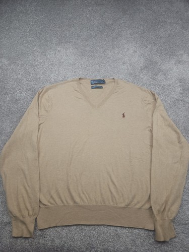 Polo Ralph Lauren Sweater Mens Large Beige V Neck Pima Cotton - Picture 2 of 15