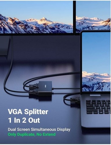 UGREEN VGA Splitter 1 in 2 Out Screen Duplication Support Mirror Mode Only Y Spl - Picture 2 of 5