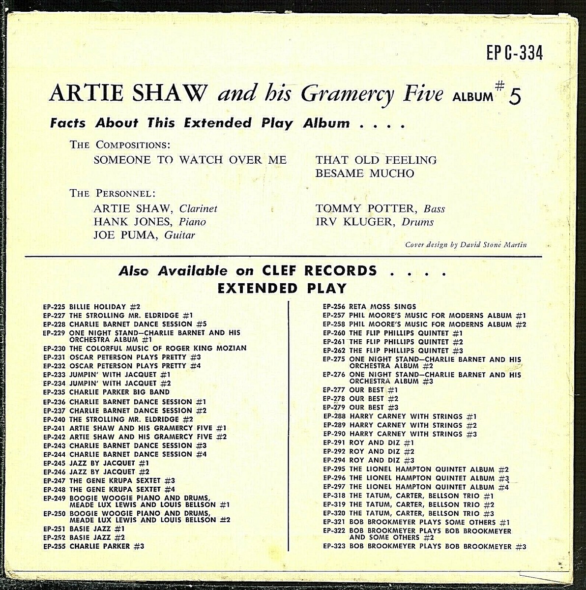 Artie Shaw and his Gramercy Five Clefオリジ Artie Shaw and His Gramercy Five Album #5 45 EP PLAY TESTED
