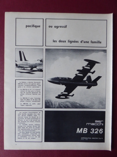5/1967 PUB AERMACCHI MB-326 MILITARY TRAINER ALITALIA ORIGINAL FRENCH AD - Afbeelding 1 van 2
