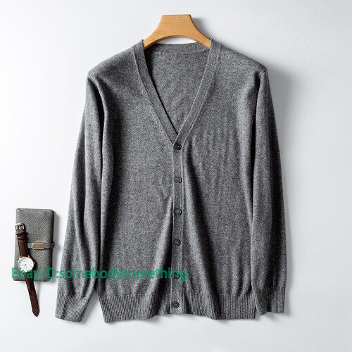 Cárdigan Cachemira Mezclado Algodón Para Hombre Tejido Otoño Cuello en V - Imagen 21 de 30