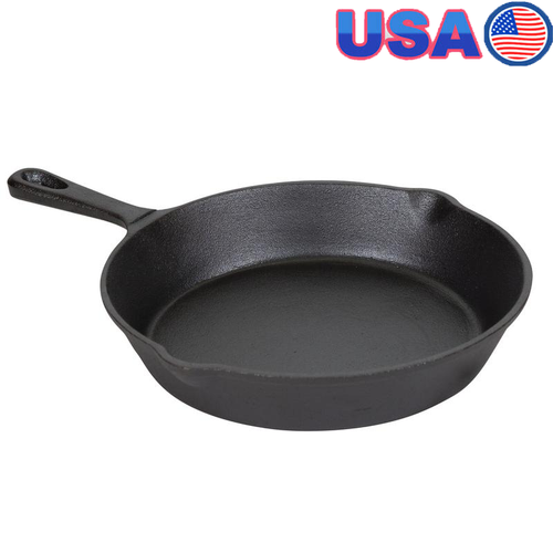 Pre-Seasoned Cast Iron Fry Pan Non-Stick Skillet Double Pour Spouts Easy Clean