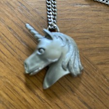 Pewter Unicorn Head Pendant Necklace Stainless Chain