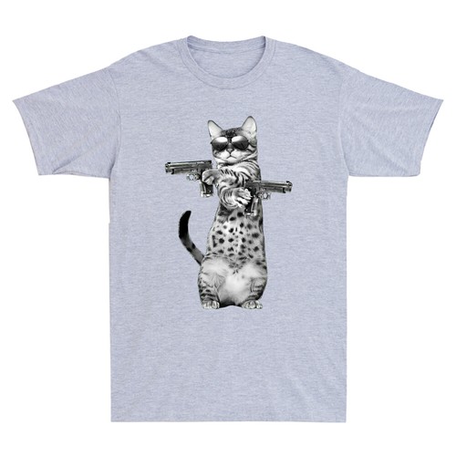 Cat Gangster With Gun Meme Funny Gift Lover Cat Novelty Men's Cotton T-Shirt Tee - Picture 5 of 8