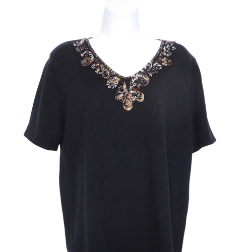 Alfred Dunner Pullover Sweater Womens M Black Cotton Blend Embellished Artsy - Picture 6 of 11