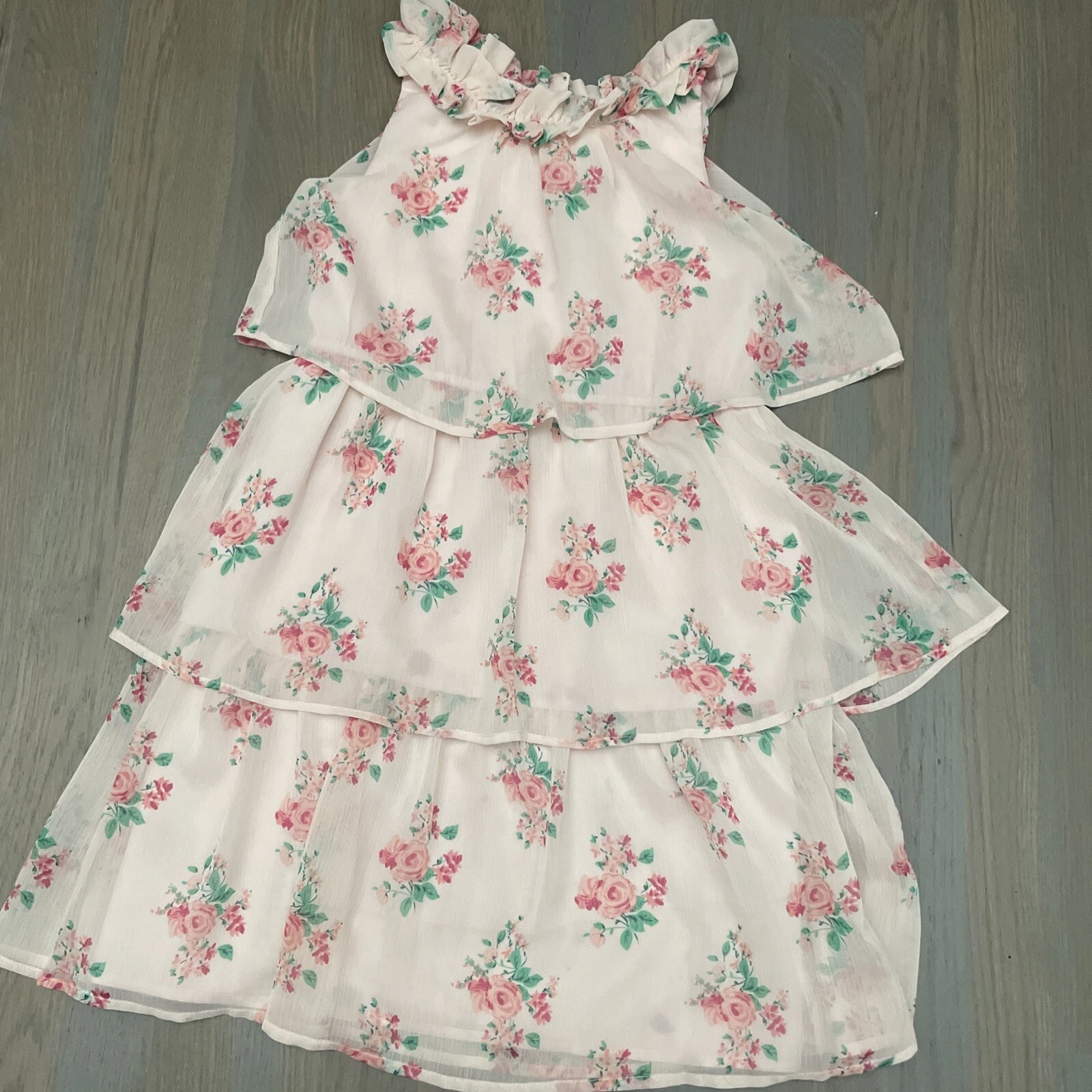 EUC Janie and Jack girl SPRING SUMMER pink floral ruffled tiered dress SET 8