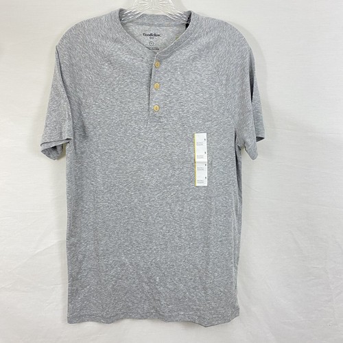 Camisa Goodfellow Para Hombres Pequeña Henley Calce Regular Manga Corta Gris Sólida Nueva - Imagen 7 de 10