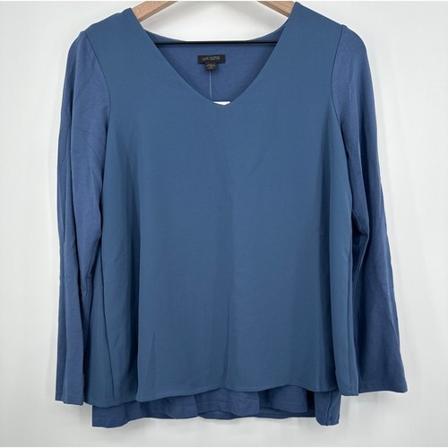 J Jill Wearever Shirt Women XSP Blue Twilight Mix Media Layered V Neck NWT - Picture 3 of 9