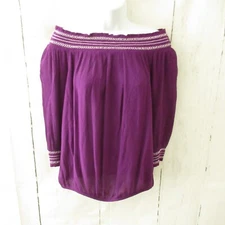 INC International Concepts Top M Medium Purple Gauze Embroidered 3/4 Sleeve