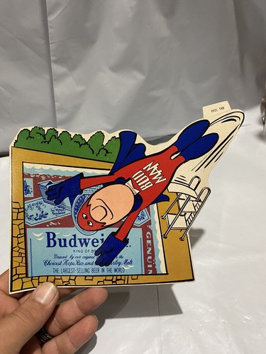 Vtg BUD MAN Budweiser Beer Jumping In Pool Sticker Decal Cape Old Stock - Picture 2 of 4