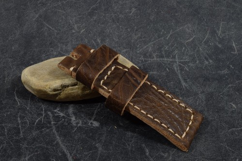 UHRENARMBAND 24/22 130/80 MM CARABU BRAUN ECHT LEDER F. PANERAI ETC MA STRAP 618 - Picture 3 of 7