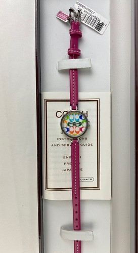 Orologio NOS Coach Scribbles cinturino rosa multicolore monogramma quadrante vintage raro Y2K - Foto 6 di 12