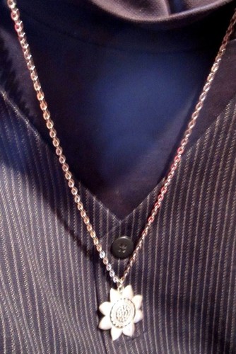 Vintage '60's Pewter R TENNESMED Sunflower Pendant 26" chain Mid Century Modern  - Picture 2 of 8