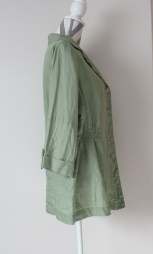 DRESSBARN Linen 1934 Womens Light Jacket 3/4 Sleeve Button Down Kiwi Sz 14-16 - Picture 4 of 7