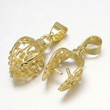 50 x Golden Filigree Leaf Plating Brass Pendant Pinch Bails 18x8x10mm Hole 5x3mm