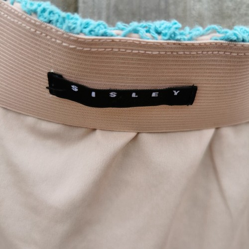 SISLEY Sz 12 Turquoise Crochet Lace Pencil Stretch Midi Skirt Front Split - 第 12/18 張圖片