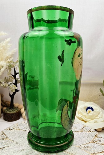 Vintage Large Handpainted Green Vase - Picture 2 of 9