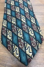 57 inch all silk, Bill Blass men's necktie, made in the USA teal/tan/maroon