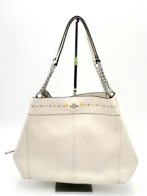 Coach Lexy Chalk White Rivet and Floral Detail Triple Compartment