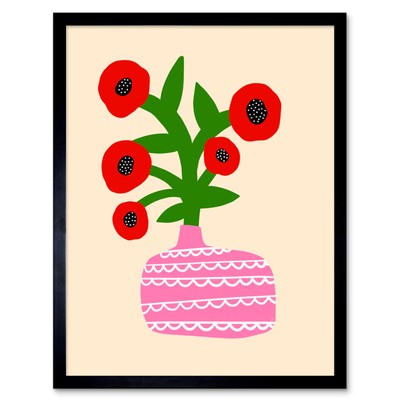 Mohnblumen in Vase Blumen Illustration Wandkunstdruck gerahmt 12x16