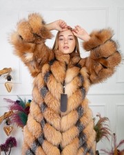 Luxury Women Genuine Red Fox Fur Coat 90cm Long Thick Warm Fox Fur Outwear Coats