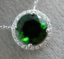 ESTATE 2.14CT DIAMOND  AAA GREEN GARNET 14KT WHITE GOLD CLASSIC ROUND NECKLACE