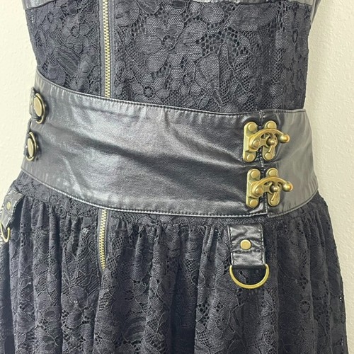 Scarlet Darkness Black Mixed Media Dress 2XL Lace Buckles High Low Witchy Gothic - Picture 4 of 11