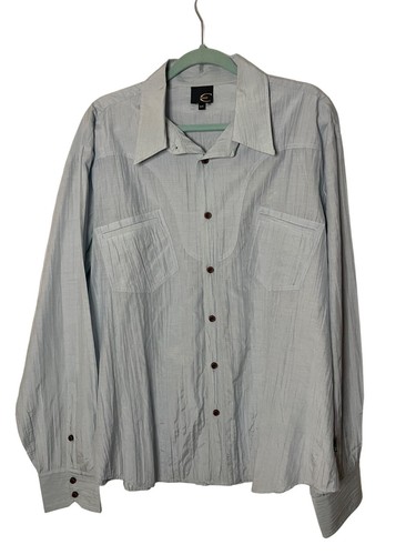 Just Cavalli Shirt Mens Vintage Size 2XL Light Blue Button Up Crinkle Textured