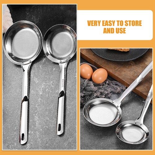 2Pcs Stainless Steel Skimmer Spoon Cooking Oil Colander Scoop Filter Spoon - Picture 11 of 12