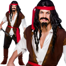 Mens Caribbean Pirate Captain Costume Adult Fancy Dress Outfit Party S-XL