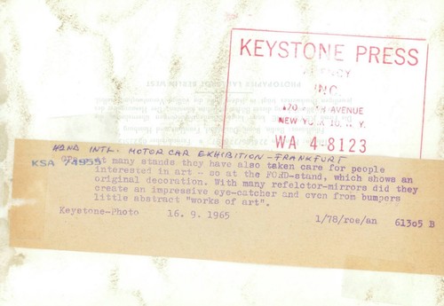 1965 Vintage Photo Ford Motor Exhibit International Motor Show Frankfurt Germany - Picture 2 of 2