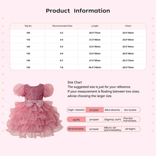 Baby Girls Tutu Pageant Princess Dress Sweet Party Sparkly Sequins Puff Sleeves - Picture 23 of 62