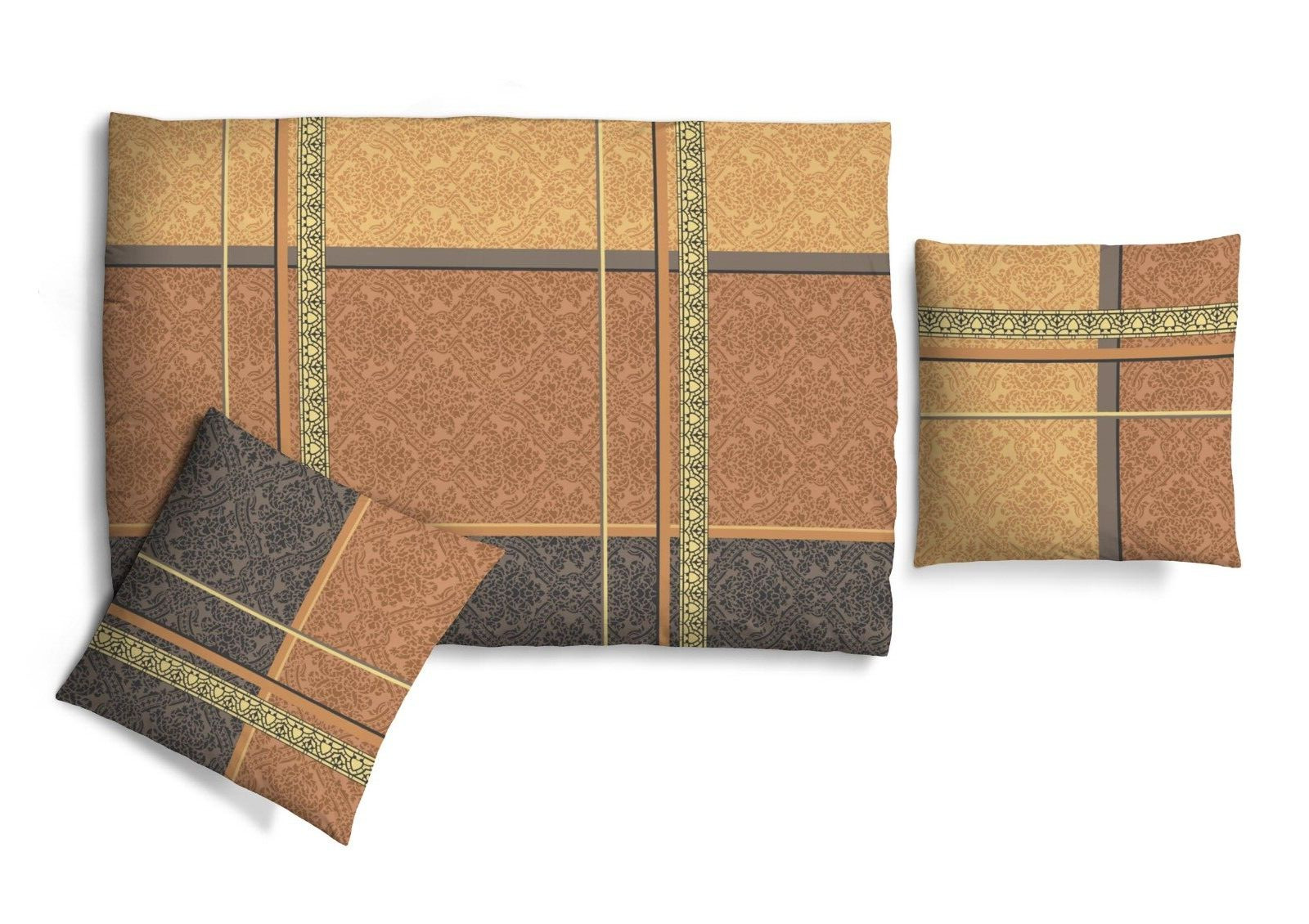 Bettwäsche Bettbezug Baumwolle Seersucker 4tlg 135x200 Streifen Ornamente braun