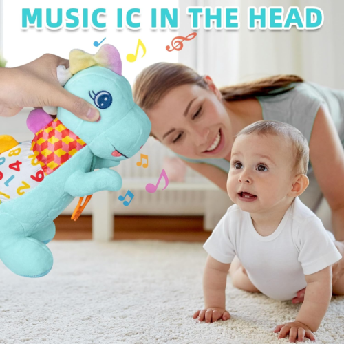 Baby Dino Musical Stuffed Animal Toys for 0-3-6-9-12 Months,Infant Dinosaur Tumm - Picture 2 of 7