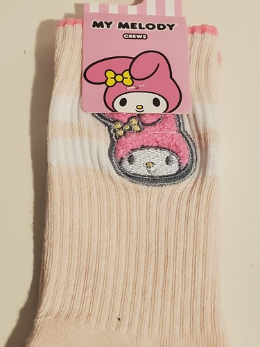 SANRIO HELLO KITTY MY MELODY CHARACTER PINK CREW SOCKS SHOE SIZE 5-10 - Picture 2 of 3