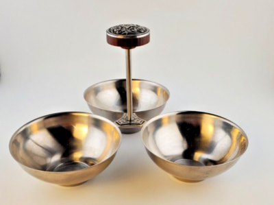 #ad #ad MCM International Decorator Stainless 3 Bowl Condiment Relish Dish with Handle $14.90