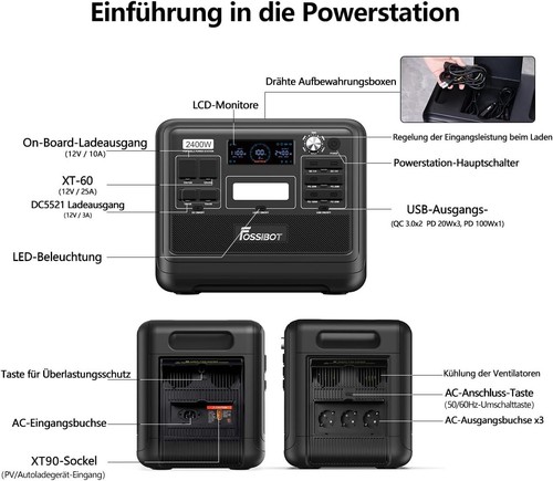 FOSSiBOT F2400 Portátil LiFePO4 Powerstation 2048Wh 2400W-4800WSolargenerador BT - Imagen 10 de 20
