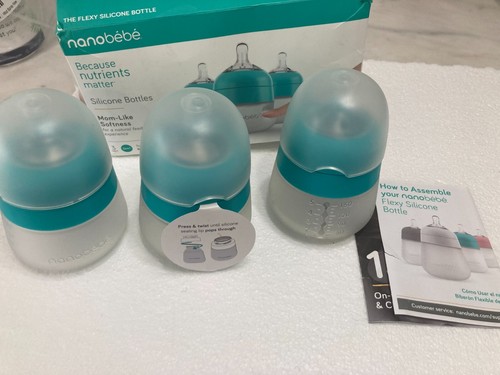 Nanobebe Silicone Baby Bottles Anti Colic Venting 360 Degree 5oz 3pk Teal - Picture 11 of 13