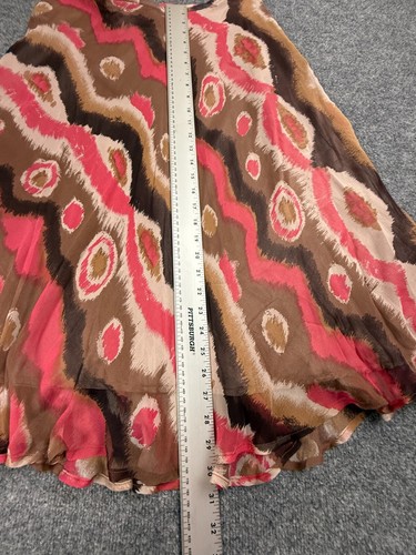 Vintage Y2K 100% Silk Maxi Skirt Size 12 Romantic Fairy Whimsical Geo Pink Brown - Picture 9 of 10