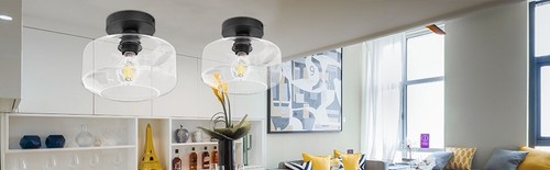 HAUSPRO Semi Flush Ceiling Light Modern Industrial Glass Lights Living Room NEW - Picture 8 of 12