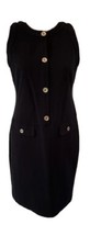 Talbots Black Summer dress Gold Buttons On Front Body Con Sleeveless Stretch 6P